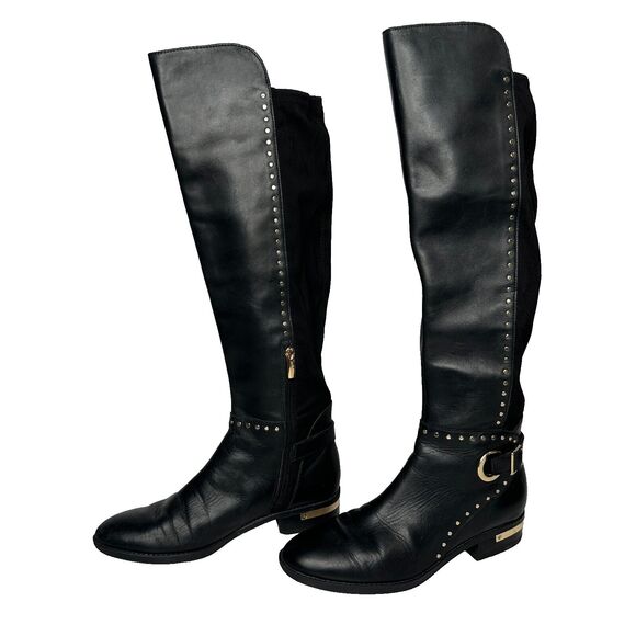 Vince Camuto Paterra Black Studded Riding Boots - Picture 1 of 16